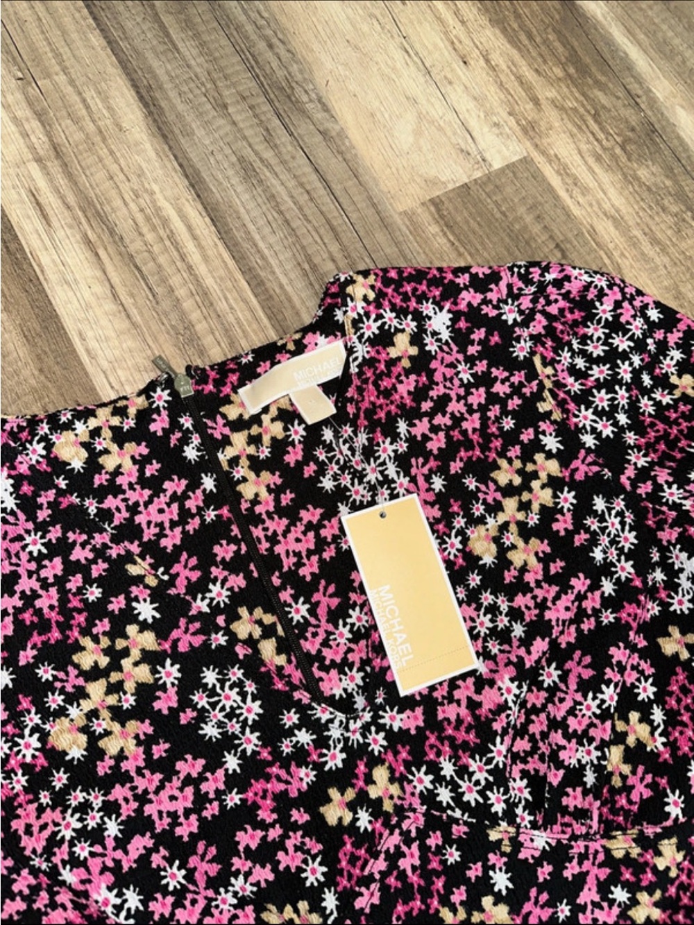 MICHAEL Michael Kors Black Floral Dress with Pink and White Flowers - Picture 2 of 5